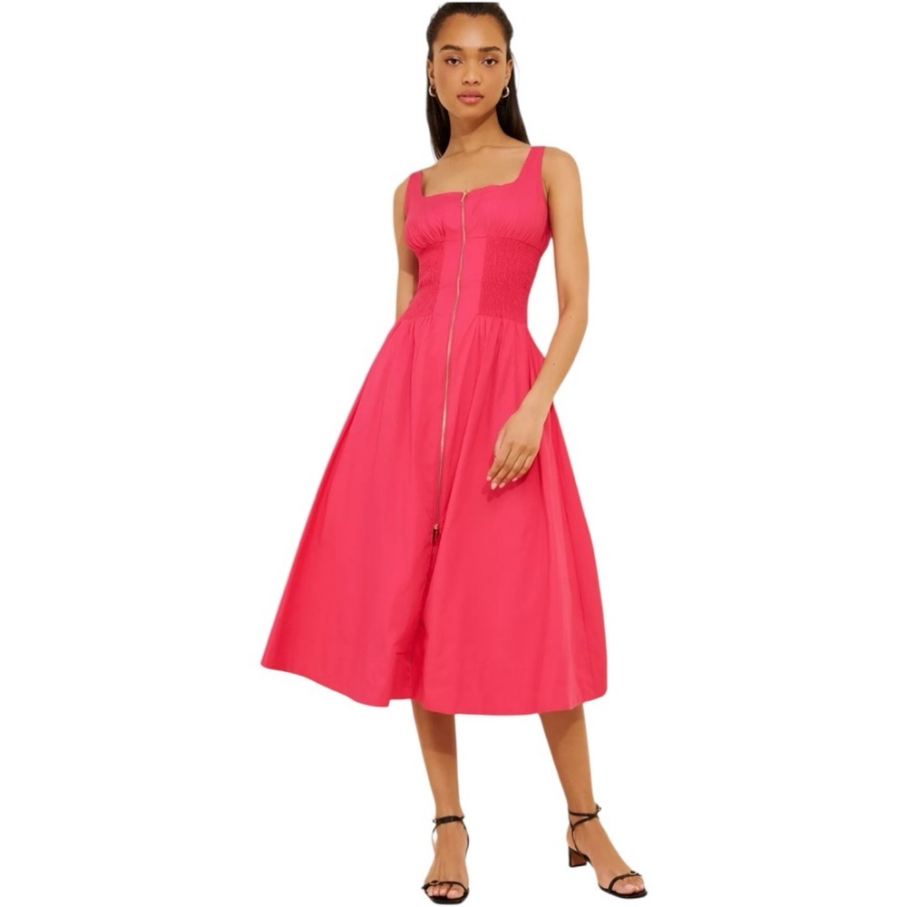 Anthropologie Square Neck Zip Up Tommie Midi Dress Sleeveless tank Pink XS
